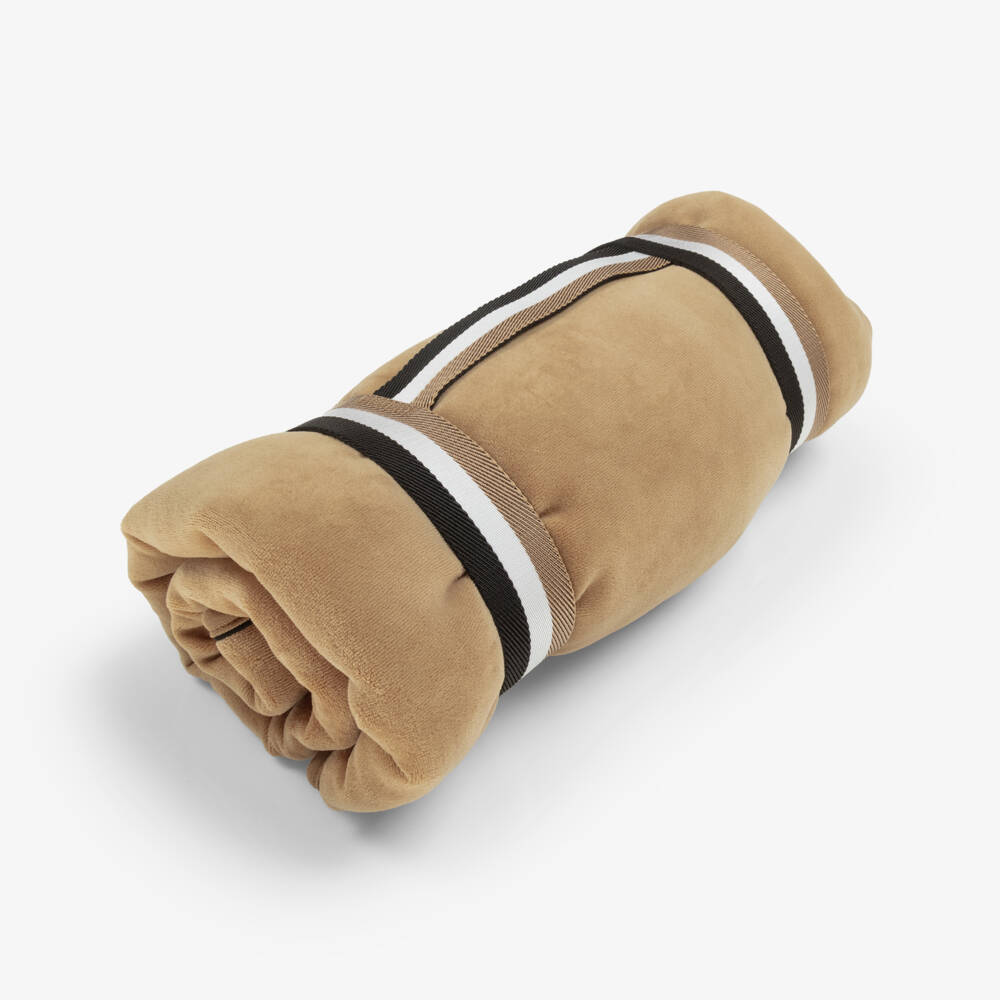 BOSS-Beige Velour & White Jersey Padded Blanket (75cm) | Childrensalon Outlet