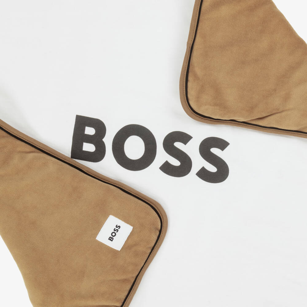 BOSS-Beige Velour & White Jersey Padded Blanket (75cm) | Childrensalon Outlet