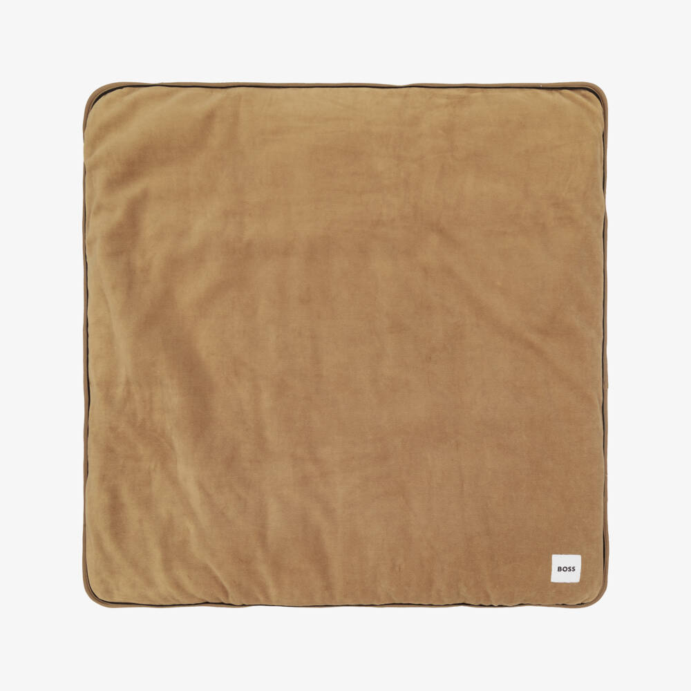 BOSS-Beige Velour & White Jersey Padded Blanket (75cm) | Childrensalon Outlet