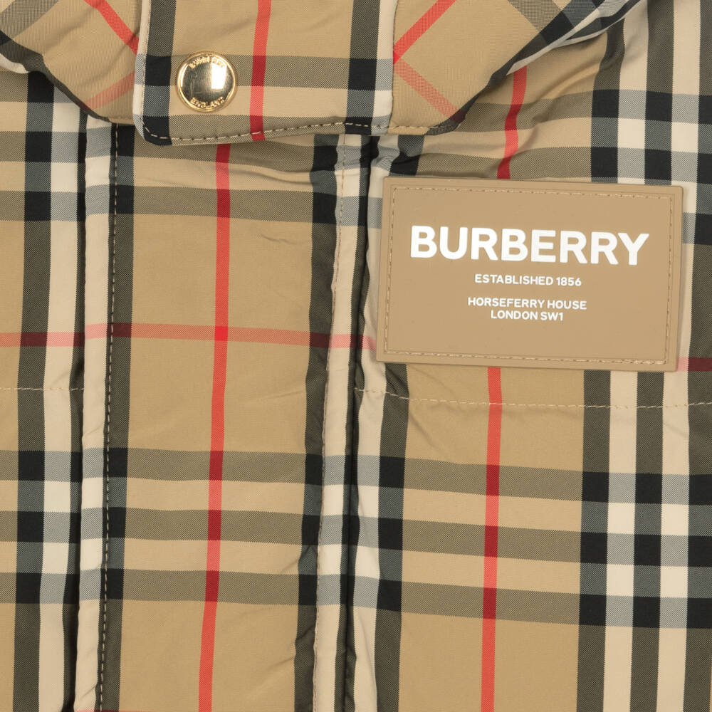 Burberry-Beige Vintage Check Down Coat | Childrensalon Outlet
