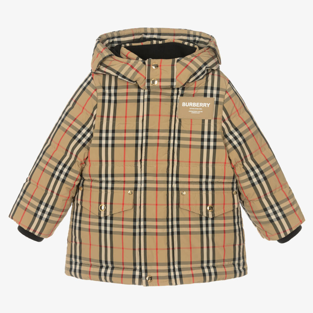 Burberry-Beige Vintage Check Down Coat | Childrensalon Outlet