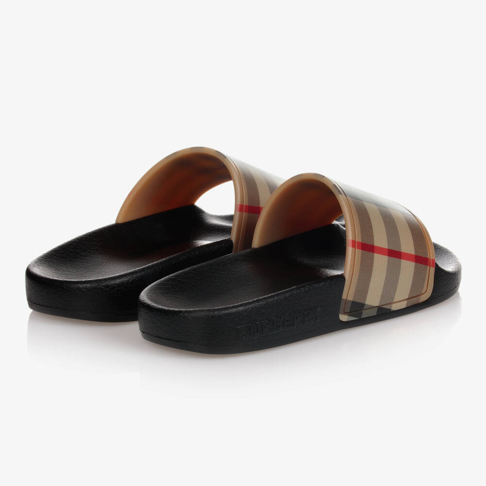Burberry-Beige Vintage Check Sliders | Childrensalon Outlet