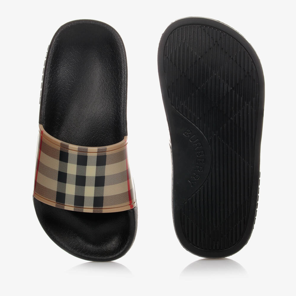 Burberry-Beige Vintage Check Sliders | Childrensalon Outlet