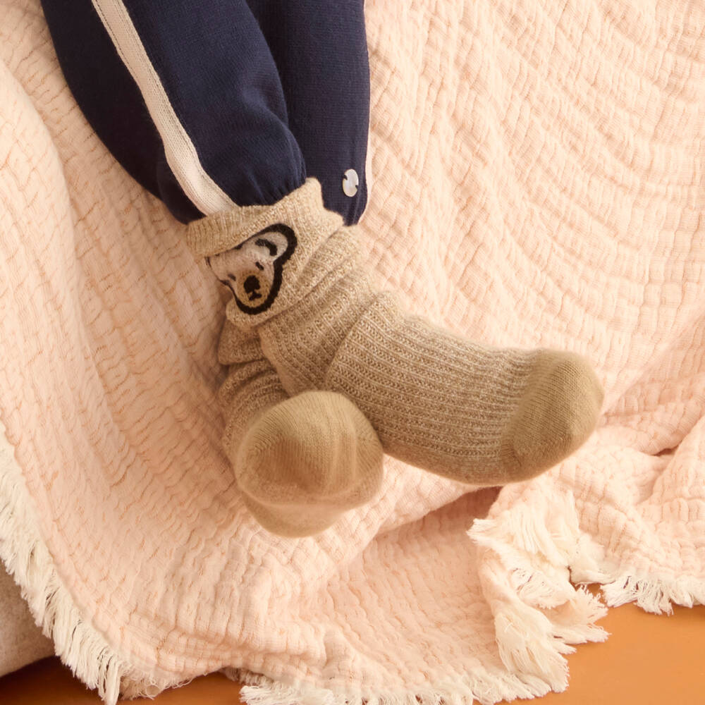Burberry-Beige Wool & Cashmere Thomas Bear Socks | Childrensalon Outlet