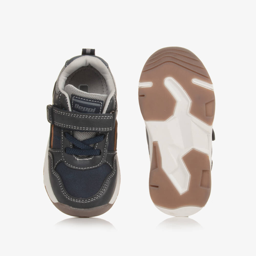 Beppi-Boys Navy Velcro Faux Leather Trainers | Childrensalon Outlet