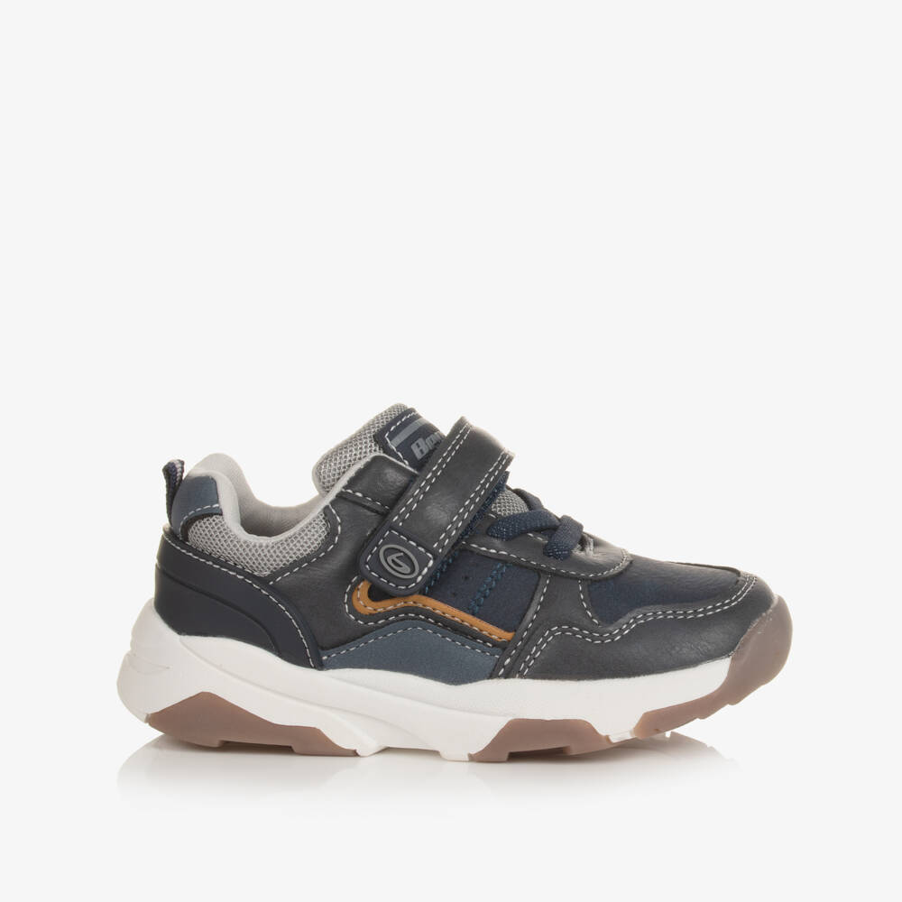 Beppi-Boys Navy Velcro Faux Leather Trainers | Childrensalon Outlet