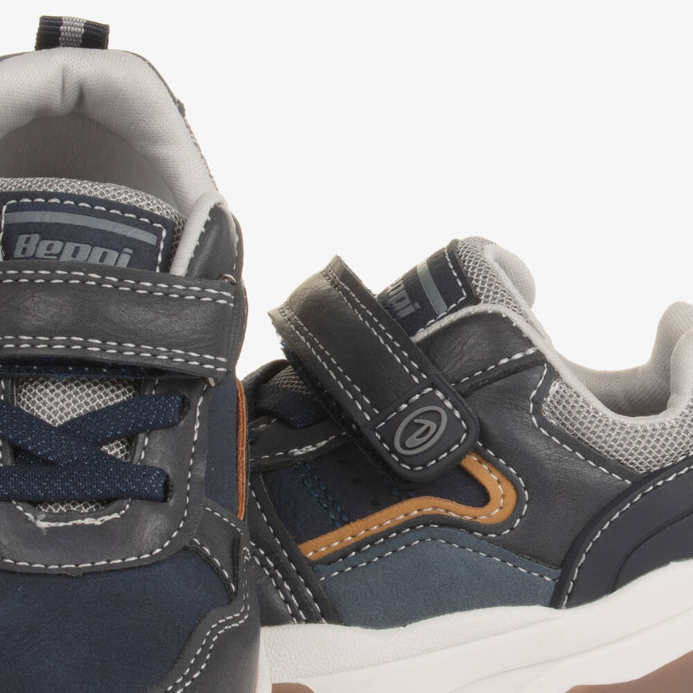 Beppi-Boys Navy Velcro Faux Leather Trainers | Childrensalon Outlet