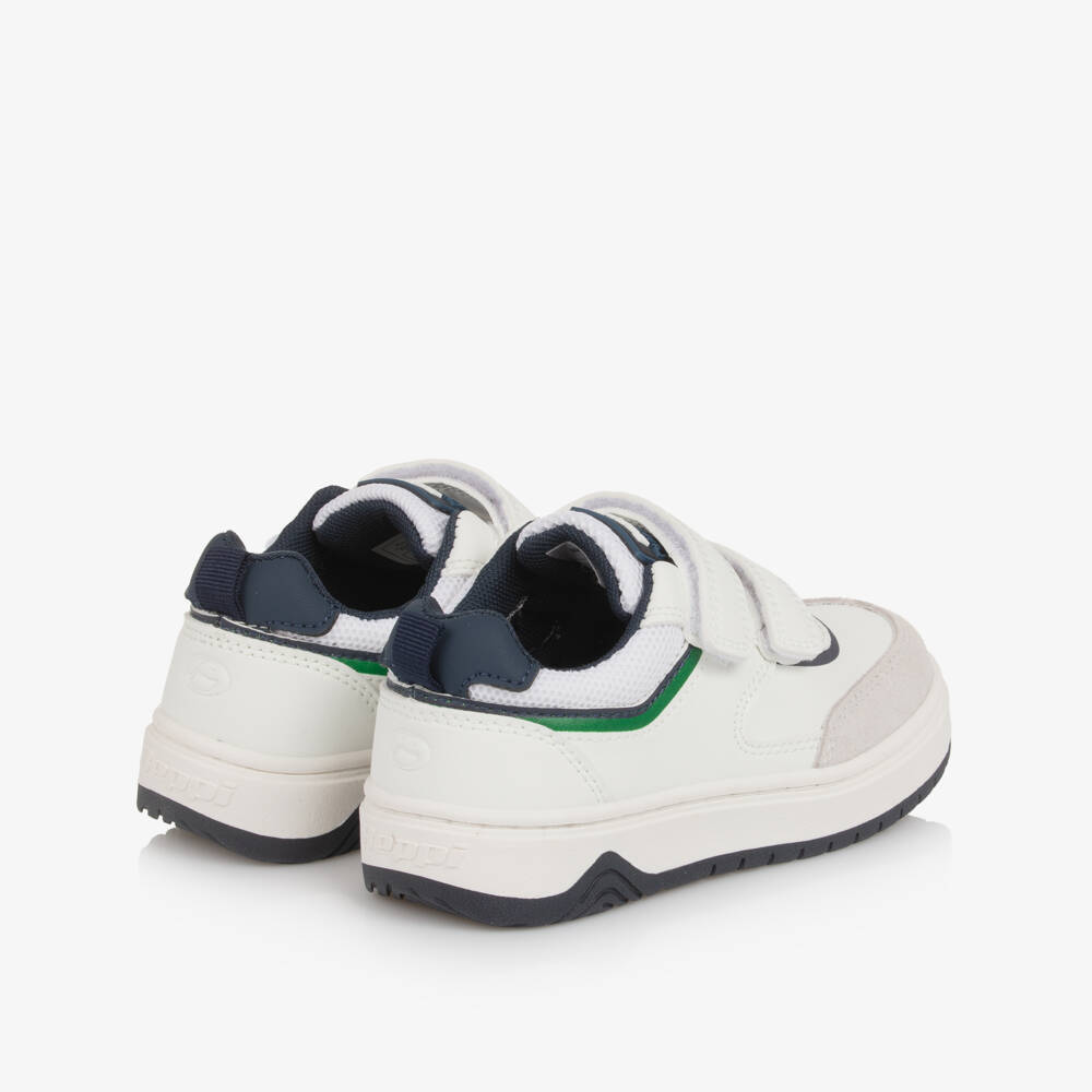 Beppi-Boys White Leather Velcro Trainers with Navy Blue Trim | Childrensalon Outlet