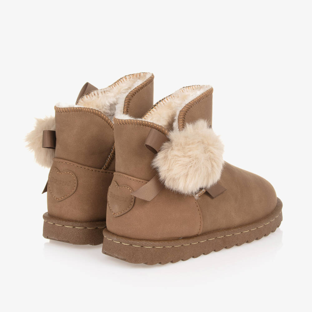 Beppi-Girls Cozy Brown Suede & Fur Booties | Childrensalon Outlet