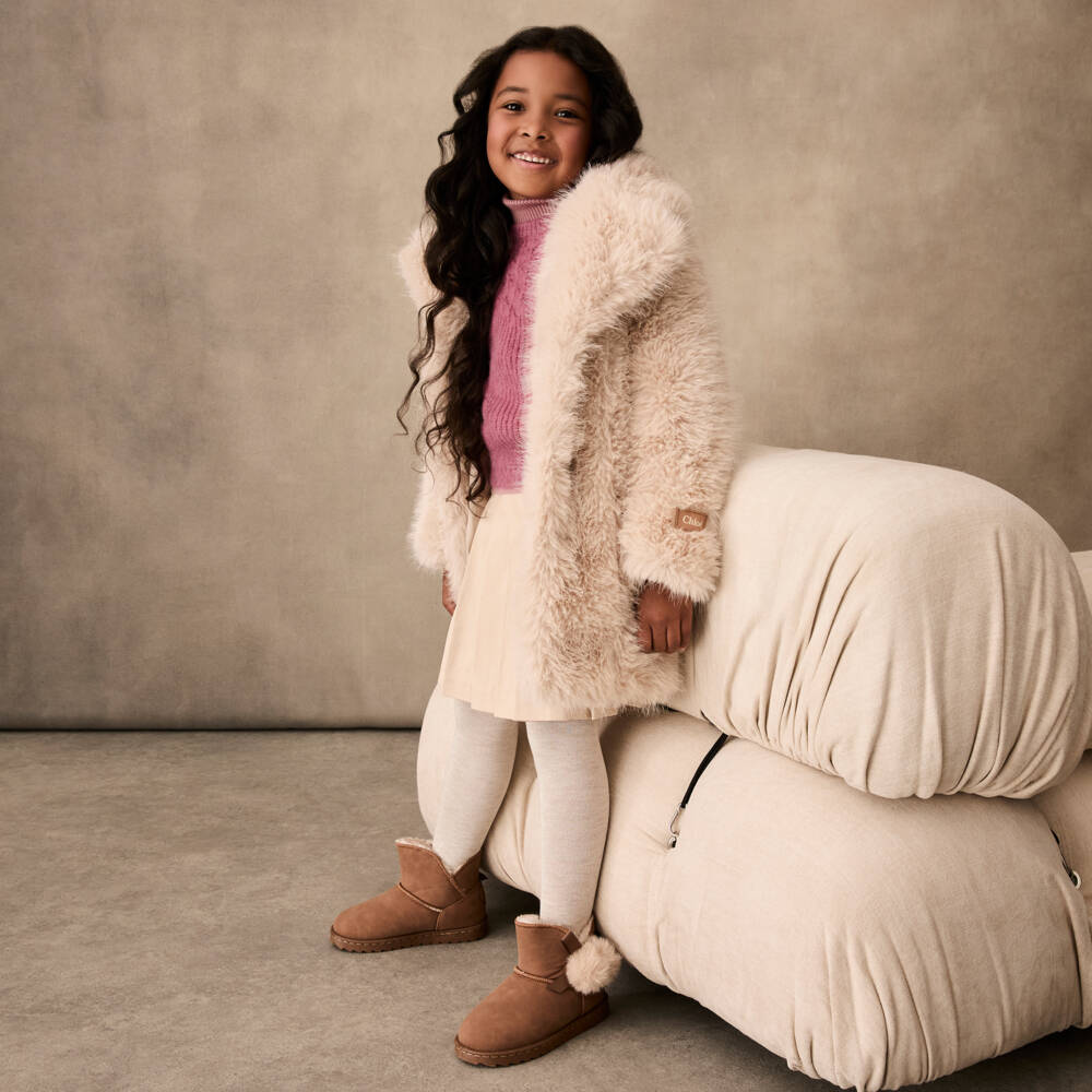 Beppi-Girls Cozy Brown Suede & Fur Booties | Childrensalon Outlet
