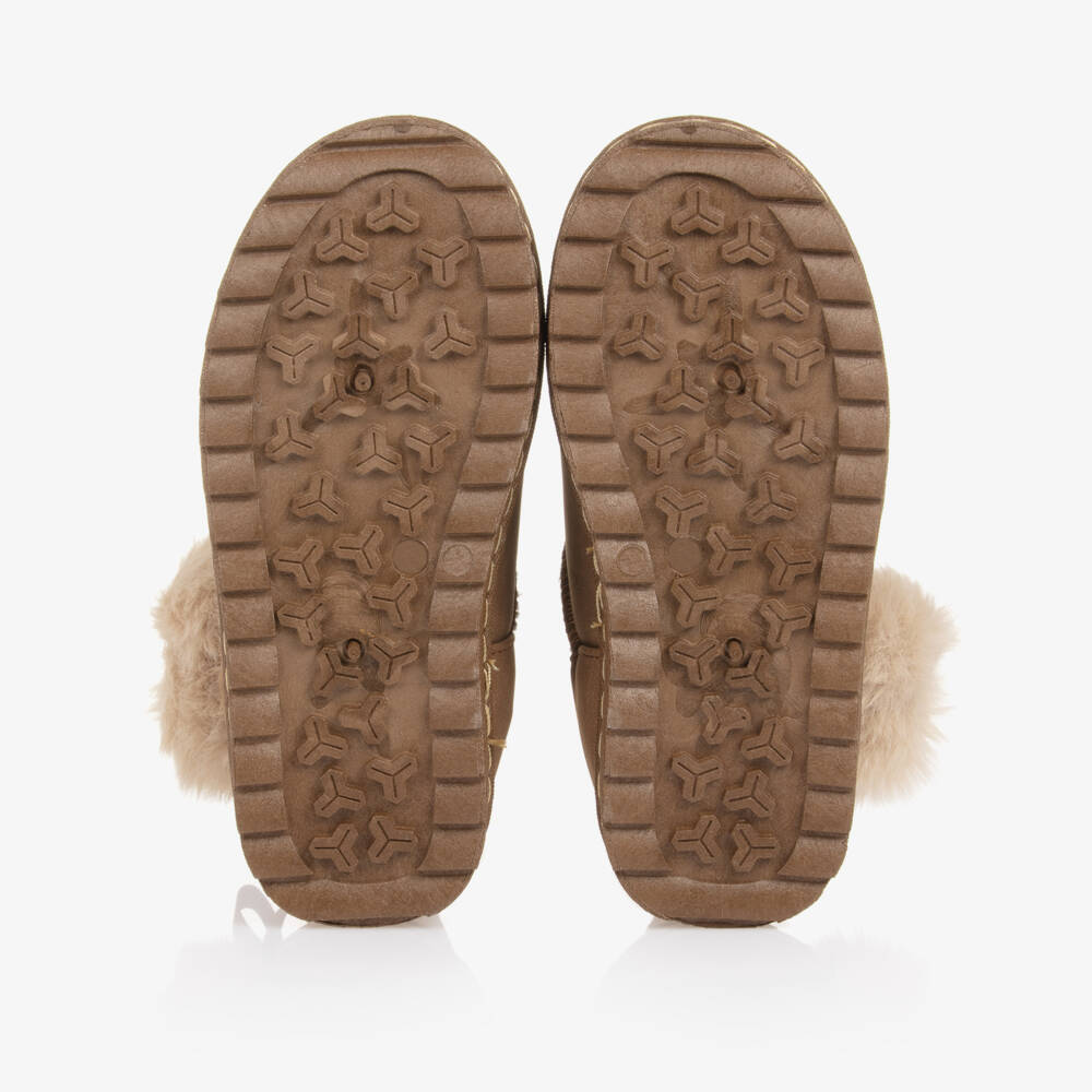 Beppi-Girls Cozy Brown Suede & Fur Booties | Childrensalon Outlet