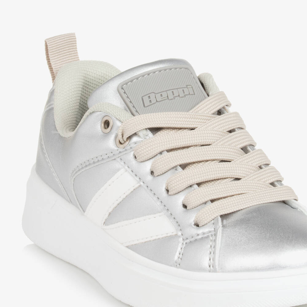 Beppi-Girls Gleaming Silver Lace-Up Sneakers | Childrensalon Outlet