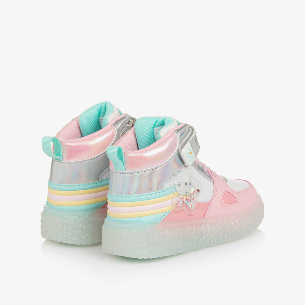 Beppi-Girls Light-Up Pink & White High-Top Trainers | Childrensalon Outlet