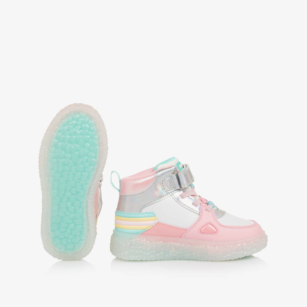 Beppi-Girls Light-Up Pink & White High-Top Trainers | Childrensalon Outlet