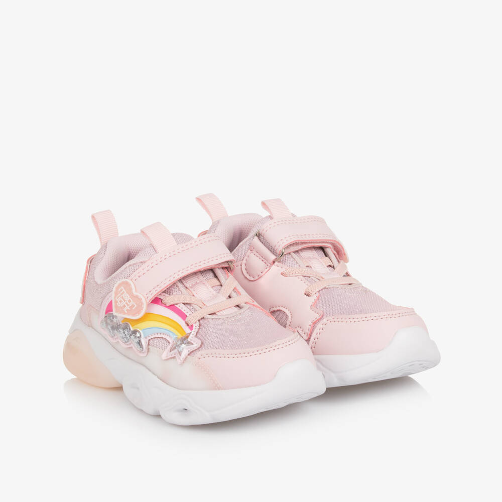 Beppi-Girls Pink Mesh Rainbow Light-Up Trainers | Childrensalon Outlet