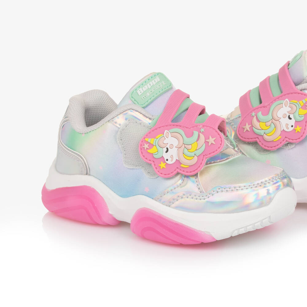 Beppi-Girls Silver Light-Up Unicorn Trainers | Childrensalon Outlet