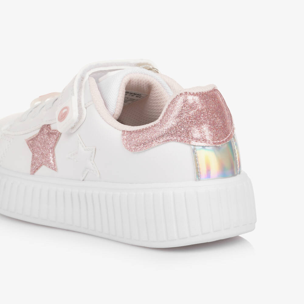 Beppi-Girls White & Pink Star Faux Leather Trainers | Childrensalon Outlet