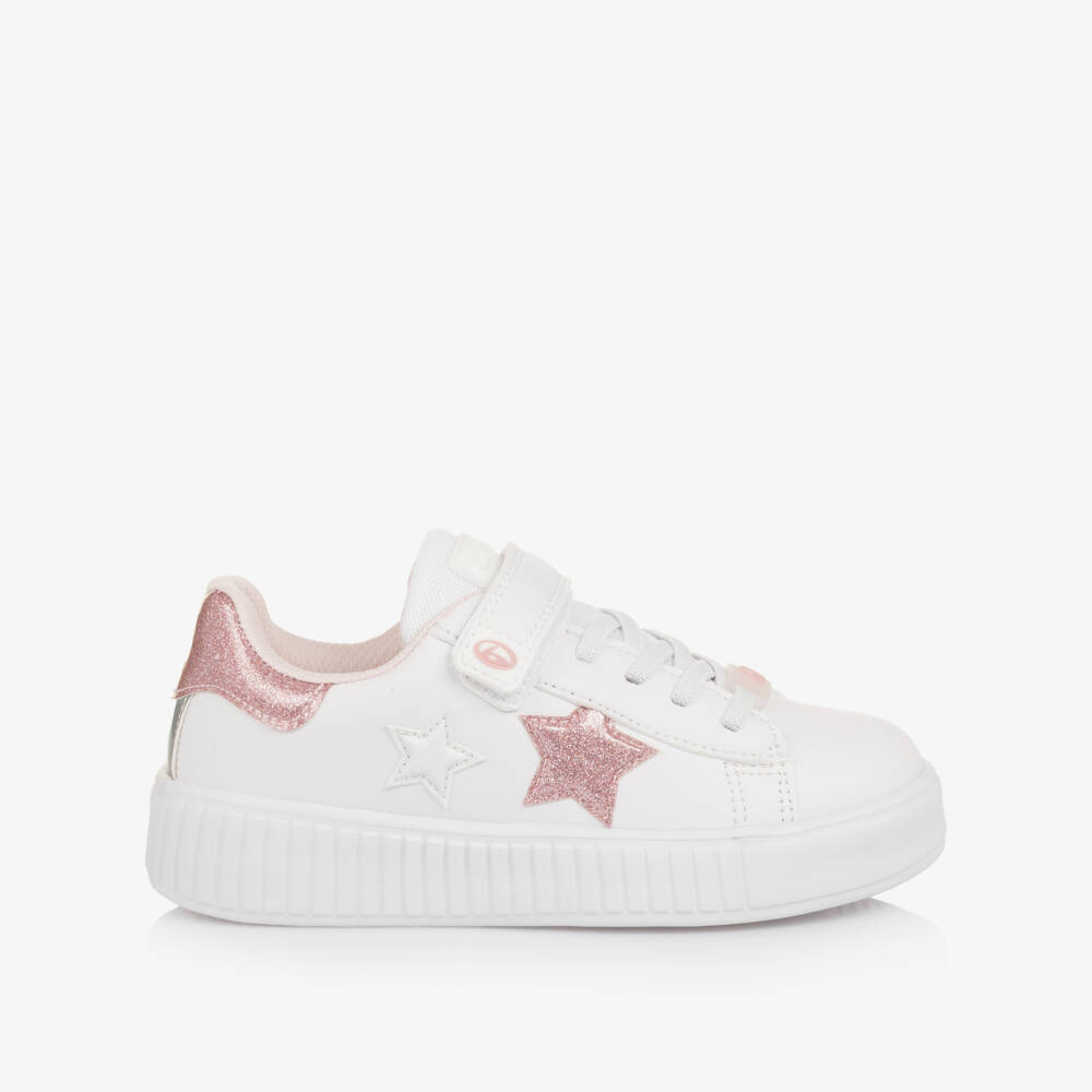 Beppi-Girls White & Pink Star Faux Leather Trainers | Childrensalon Outlet