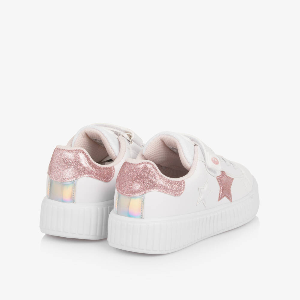 Beppi-Girls White & Pink Star Faux Leather Trainers | Childrensalon Outlet