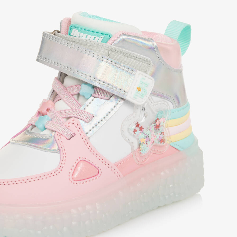 Beppi-Pink And Silver High Top Light Up Trainers | Childrensalon Outlet