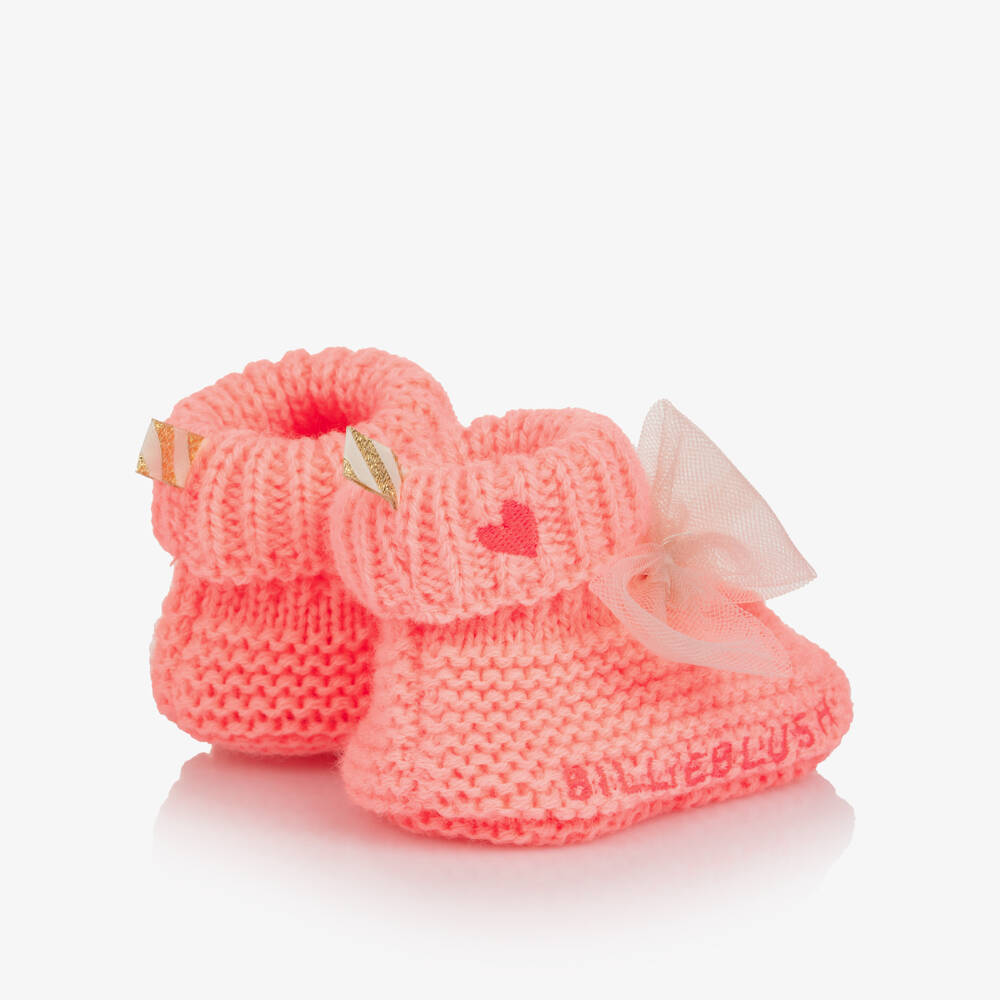 Billieblush-Baby Girls Coral Pink Knitted Booties | Childrensalon Outlet