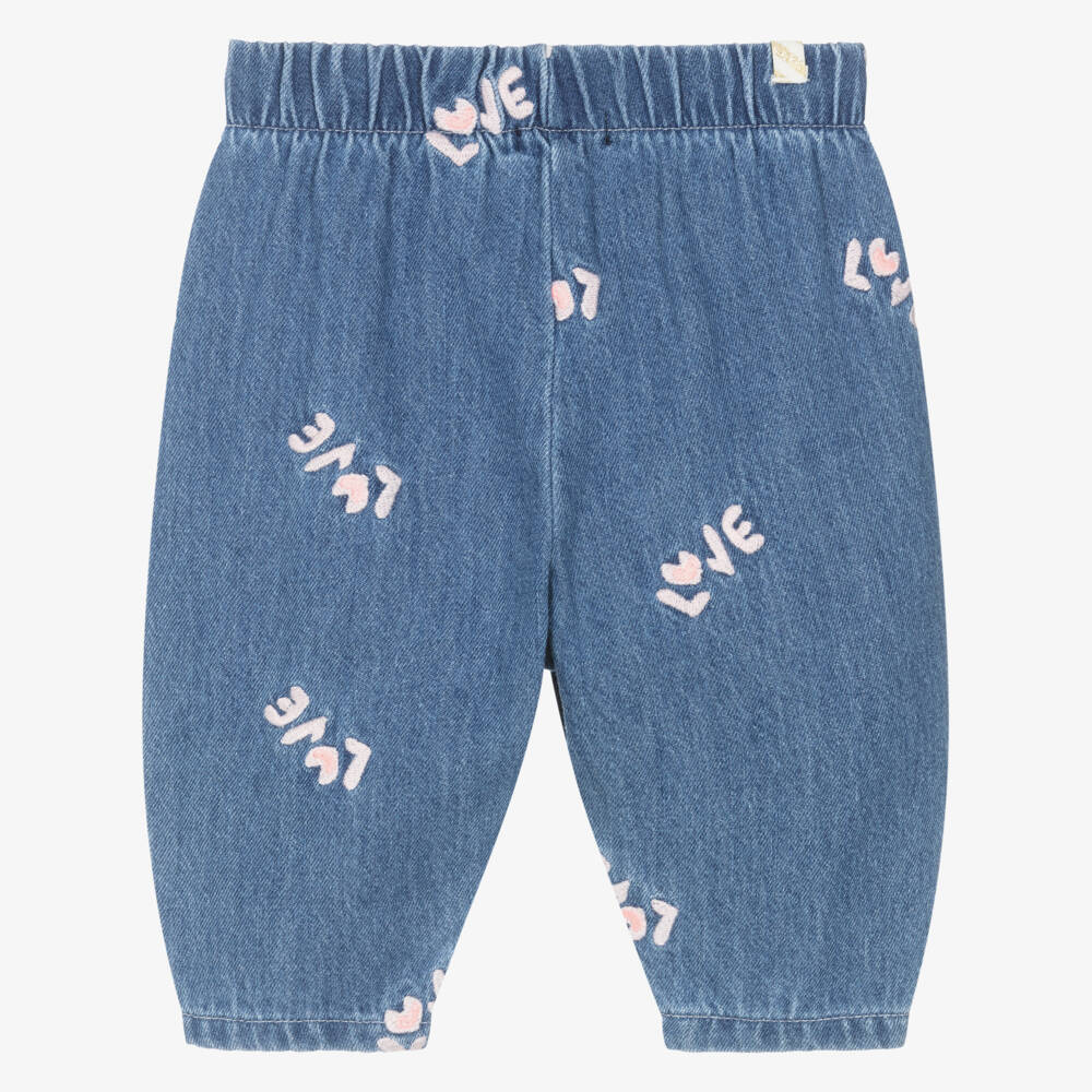 Billieblush-Baby Girls Embroidered Blue Denim Jeans | Childrensalon Outlet