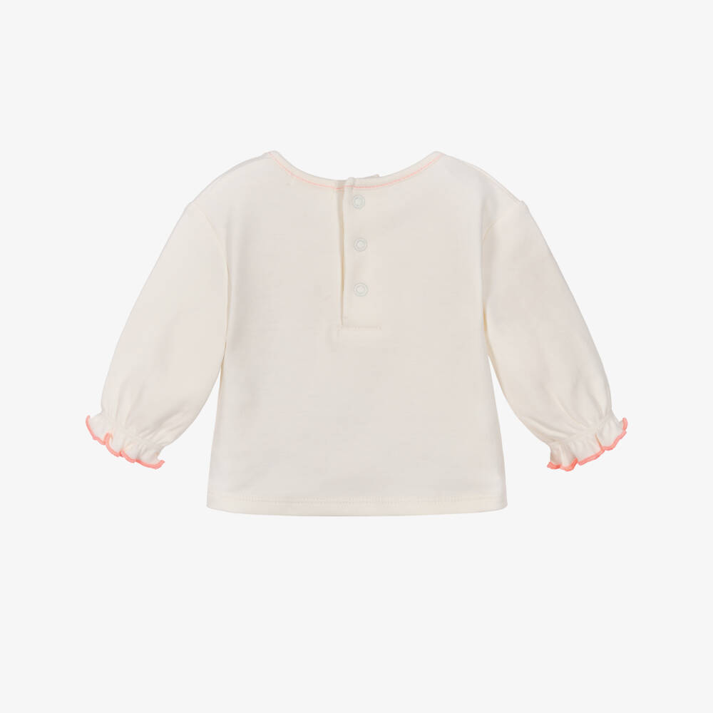 Billieblush-Baby Girls Ivory Cat Print Organic Cotton Jersey Top | Childrensalon Outlet