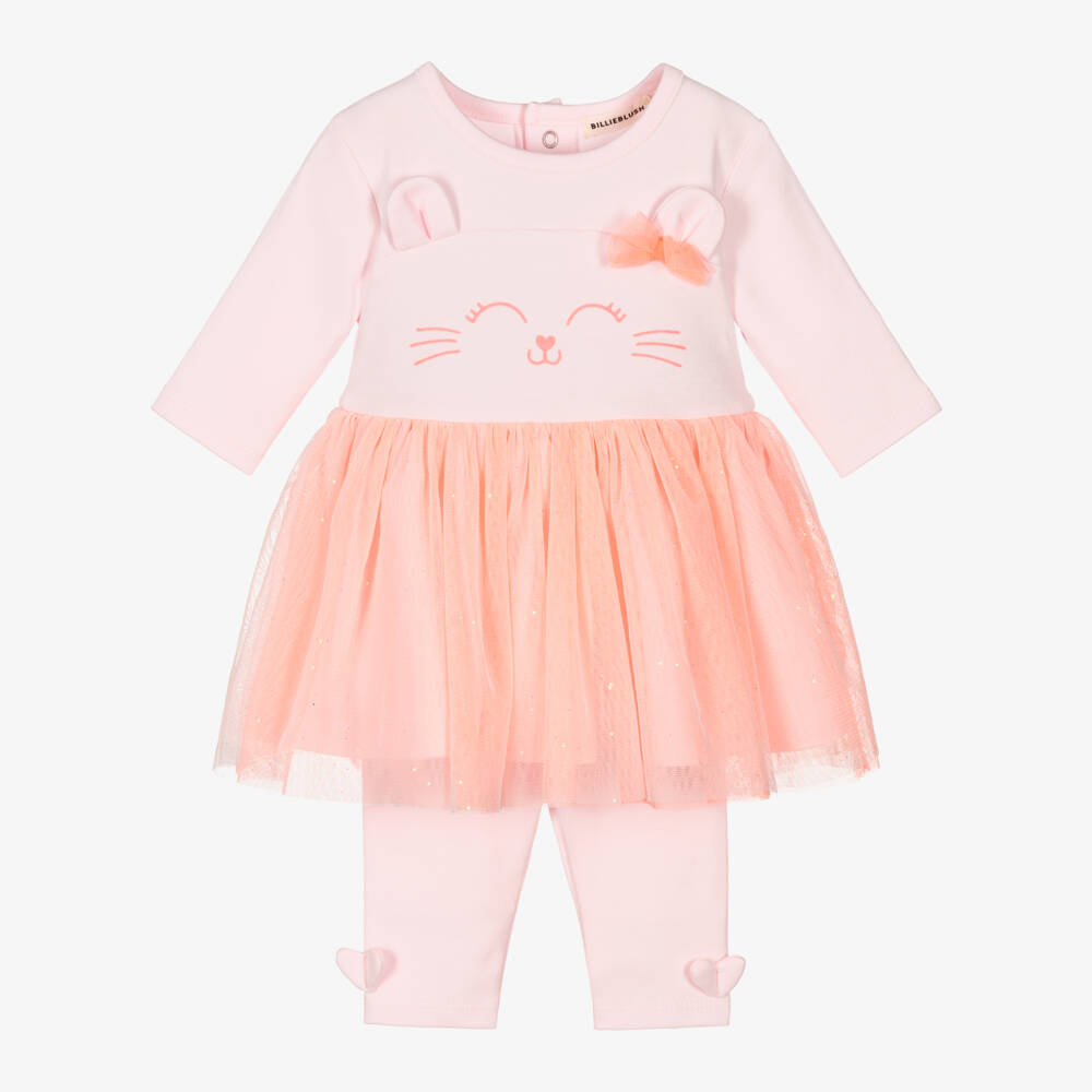 Billieblush-طقم فستان تول وردي للبنات مع قطة | Childrensalon Outlet