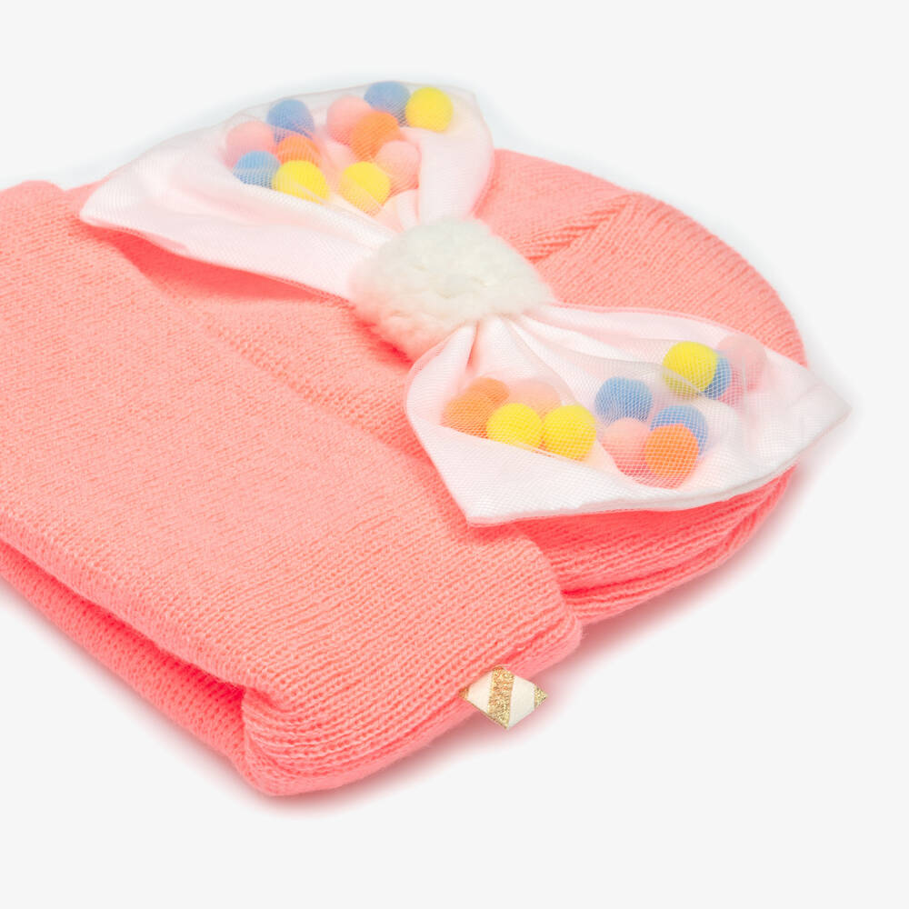Billieblush-Baby Girls Pink Knitted Hat With Pom-Pom Bow | Childrensalon Outlet