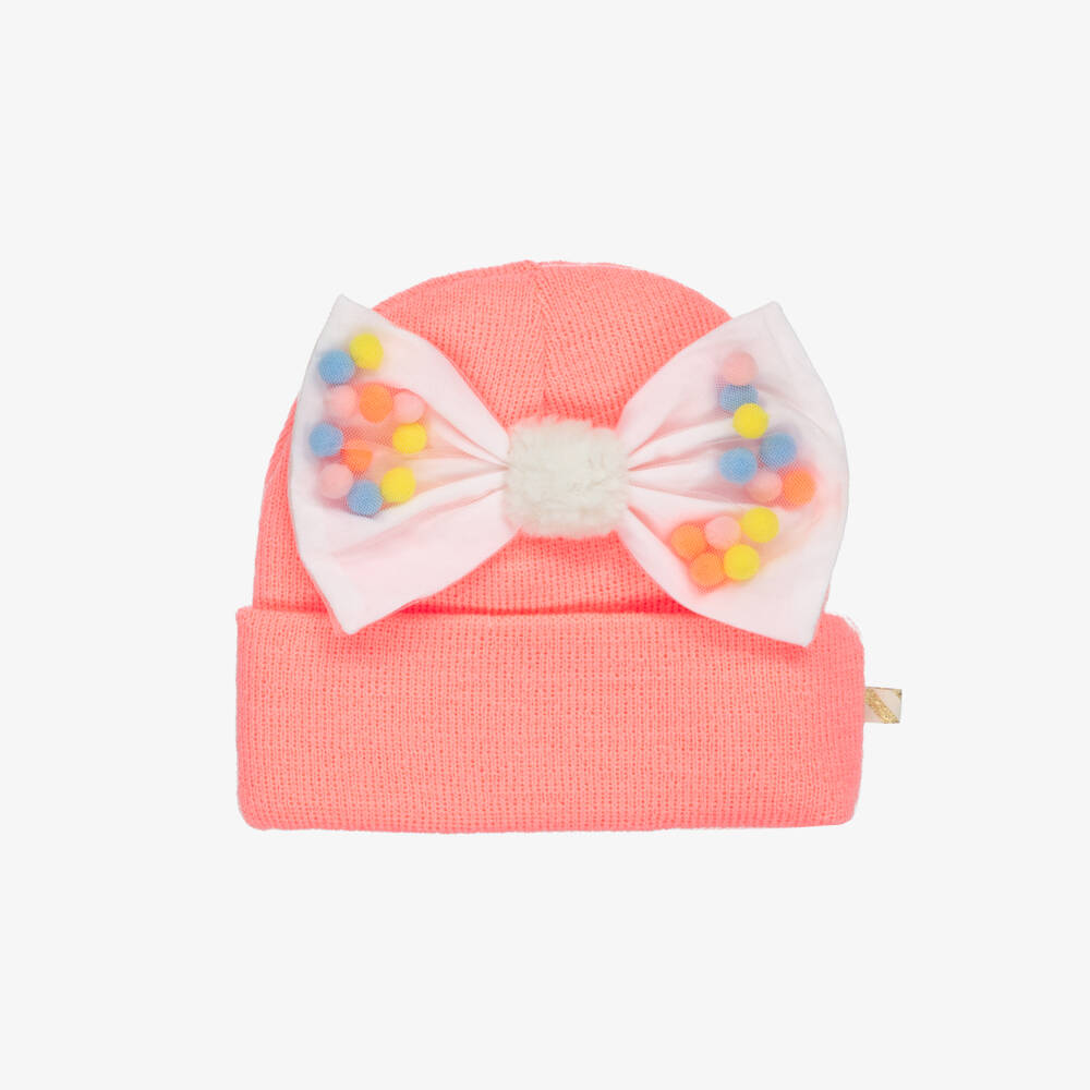 Billieblush-Baby Girls Pink Knitted Hat With Pom-Pom Bow | Childrensalon Outlet