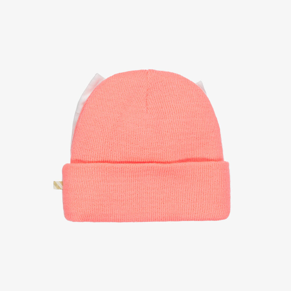 Billieblush-Baby Girls Pink Knitted Hat With Pom-Pom Bow | Childrensalon Outlet