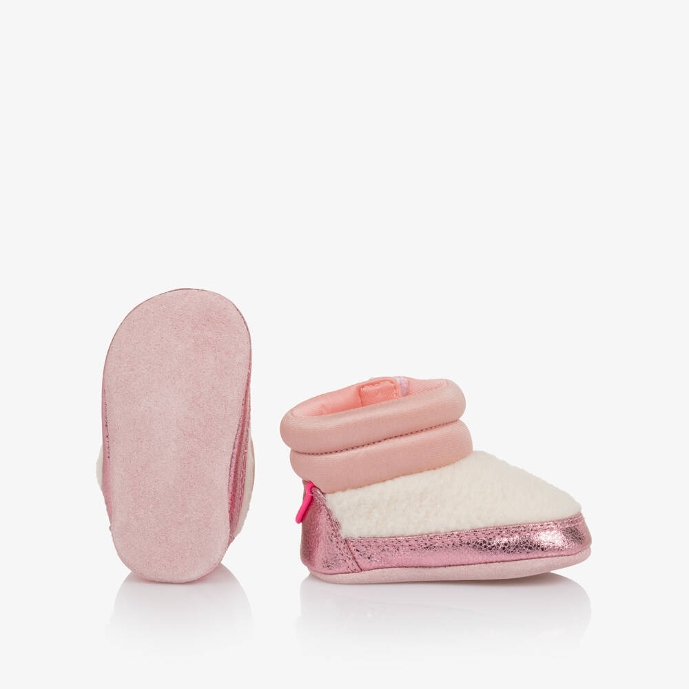 Billieblush-Baby Girls Pink Leather & Ivory Sherpa Pre-Walkers | Childrensalon Outlet