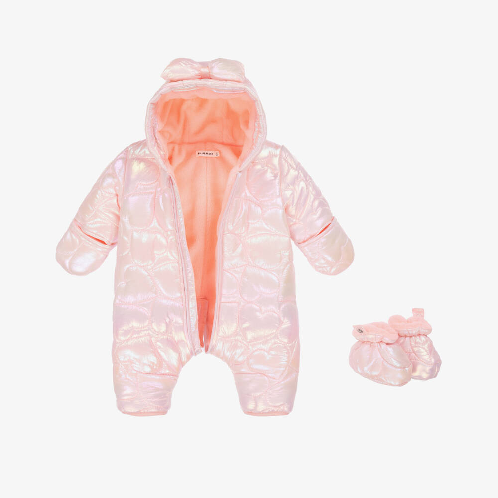 Billieblush-Baby Girls Pink Quilted Heart Snowsuit | Childrensalon Outlet