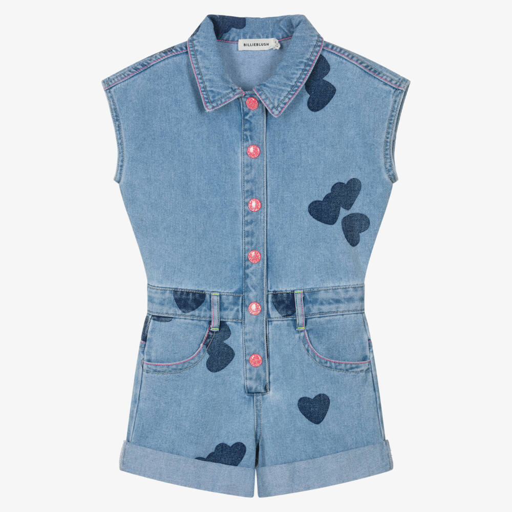 Billieblush-Синий джинсовый комбинезон с сердечками для девочек | Childrensalon Outlet
