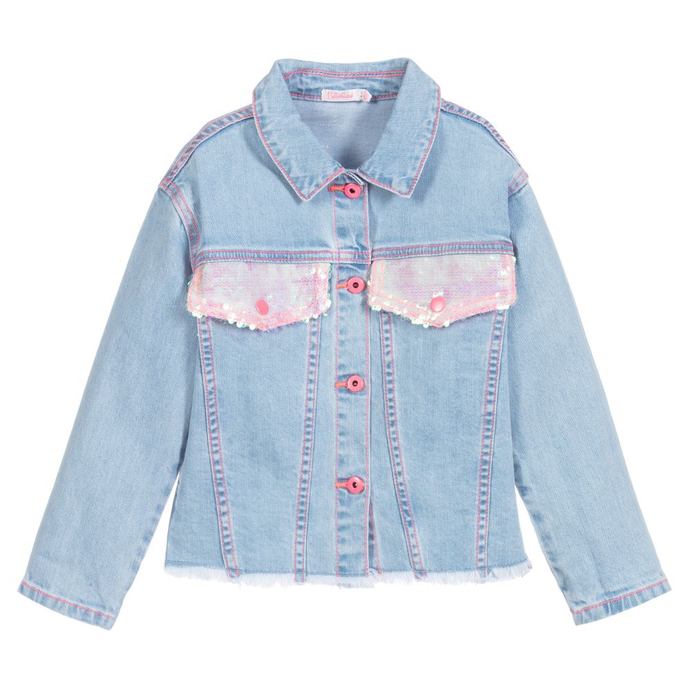 Billieblush - Veste pailletée bleue en denim  | Childrensalon