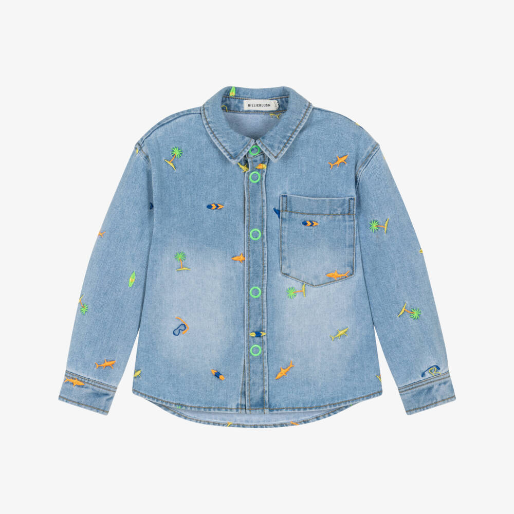Billieblush-Blue Embroidered Shirt | Childrensalon Outlet