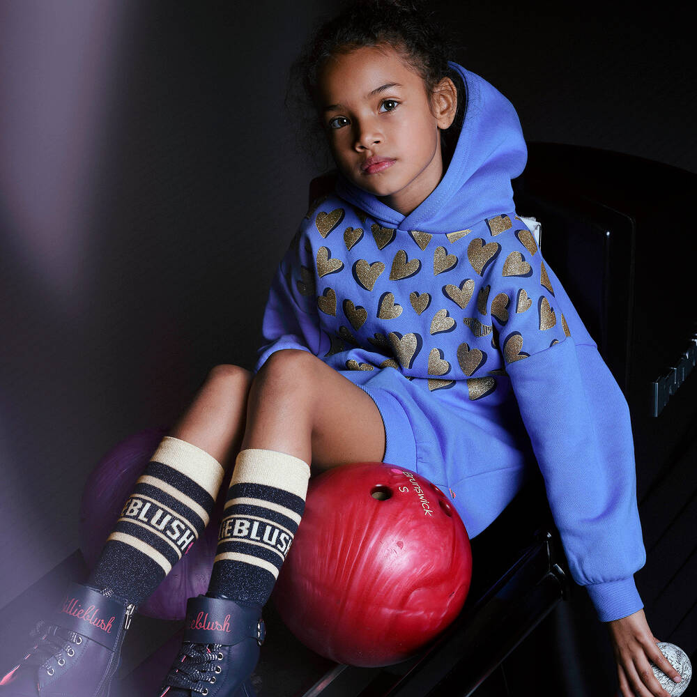 بيلي بلاش-جوارب مزيج قطن غليتر لون أزرق وذهبي للبنات | Childrensalon Outlet