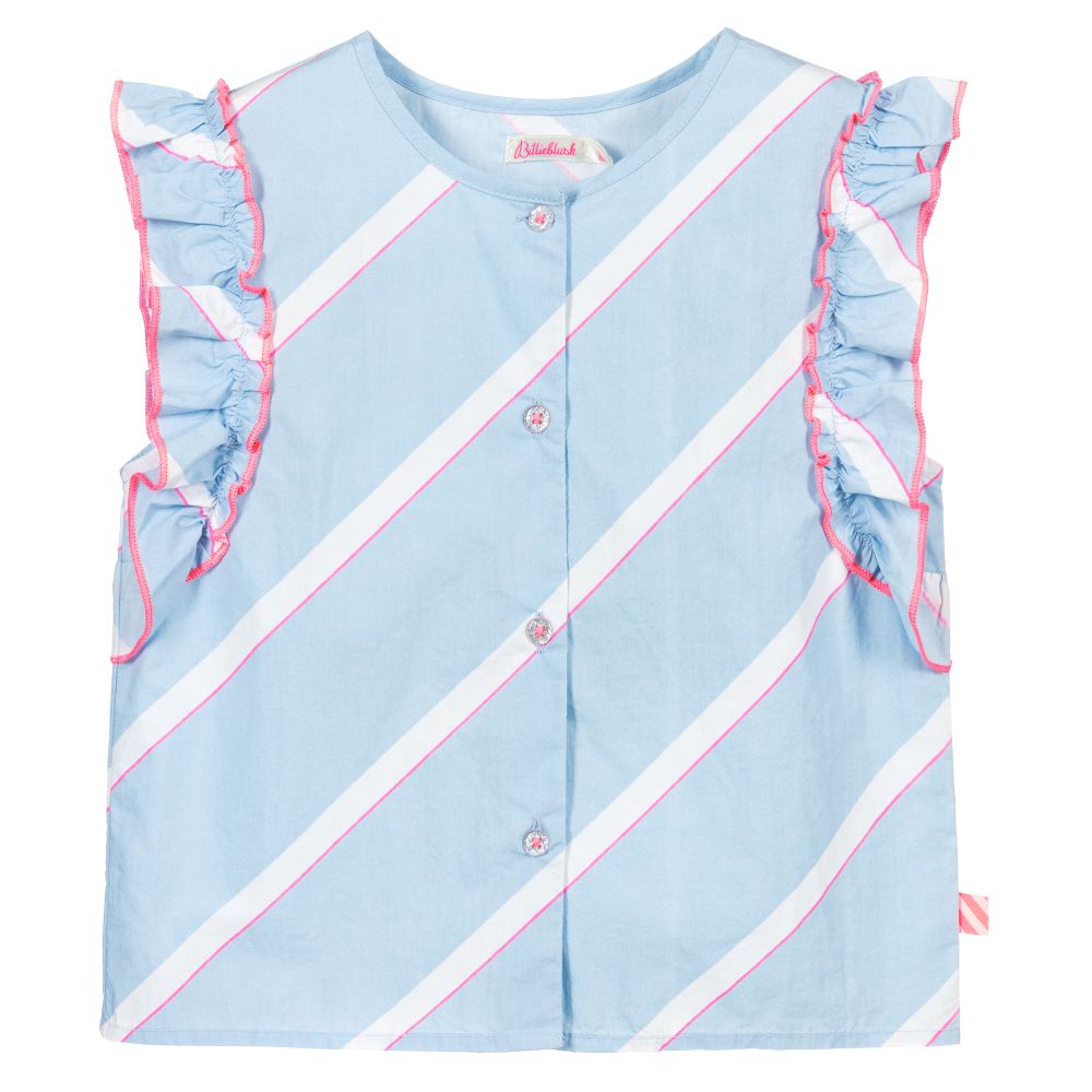 Billieblush - Blau gestreifte Baumwollbluse | Childrensalon