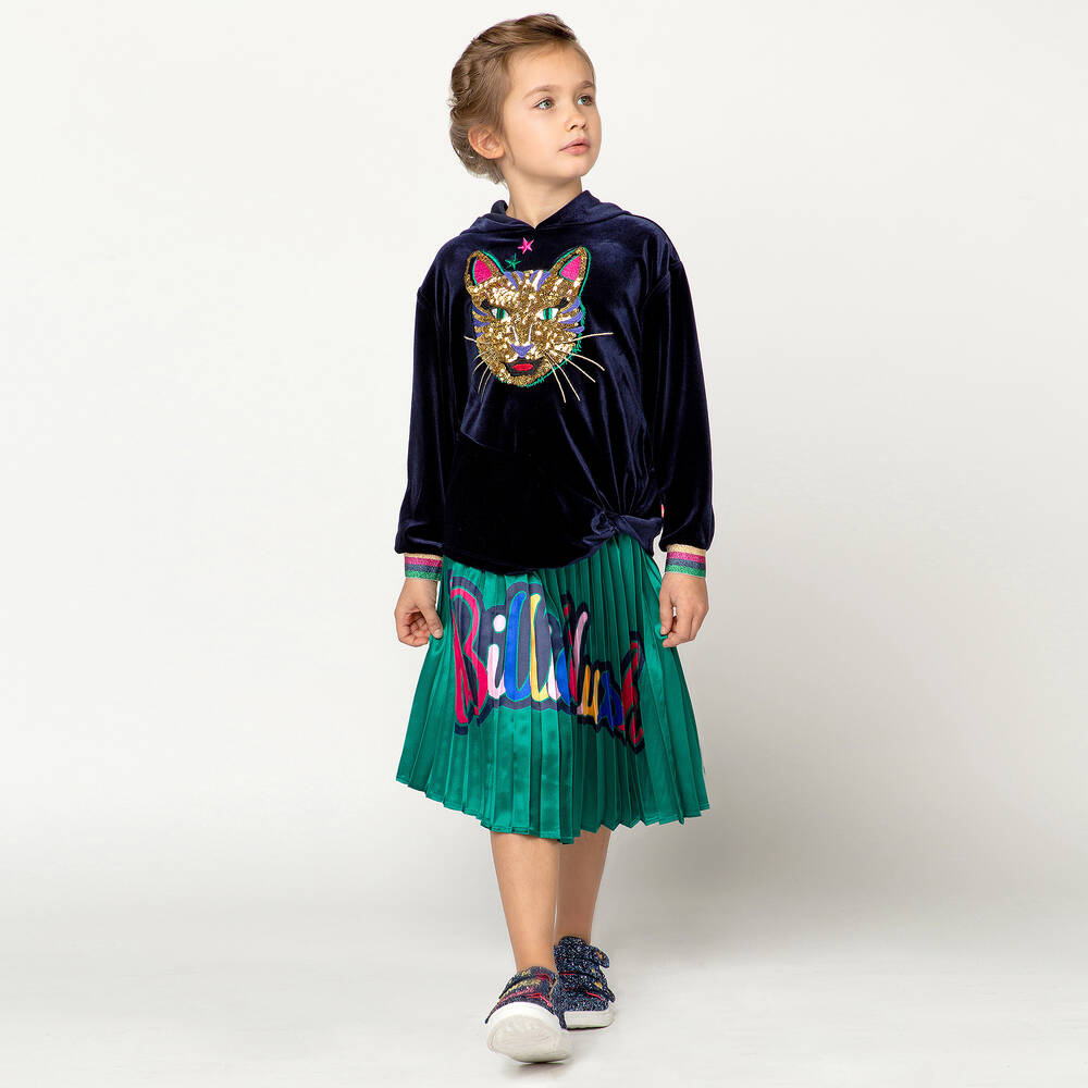 Billieblush-Blue Velour Sequin Cat Hoodie | Childrensalon Outlet