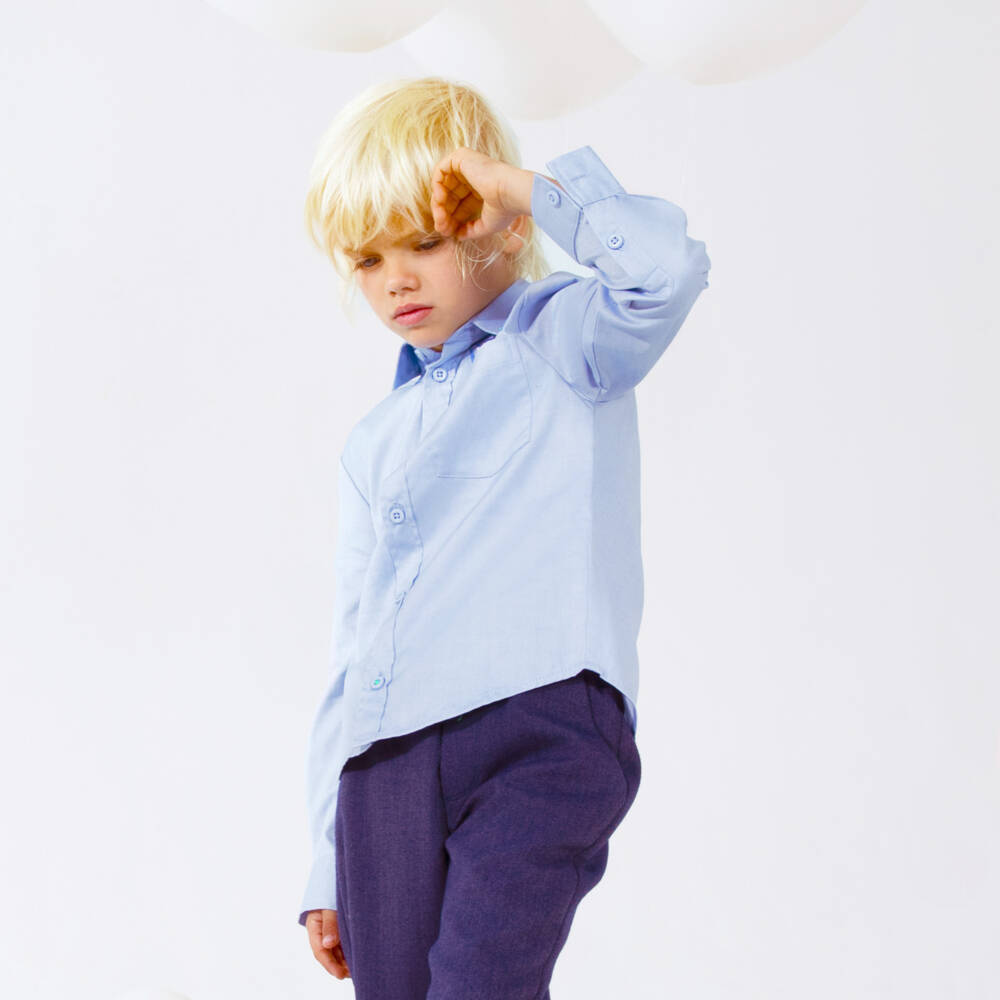 Billieblush-Boys Blue Oxford Cotton Slogan Shirt | Childrensalon Outlet
