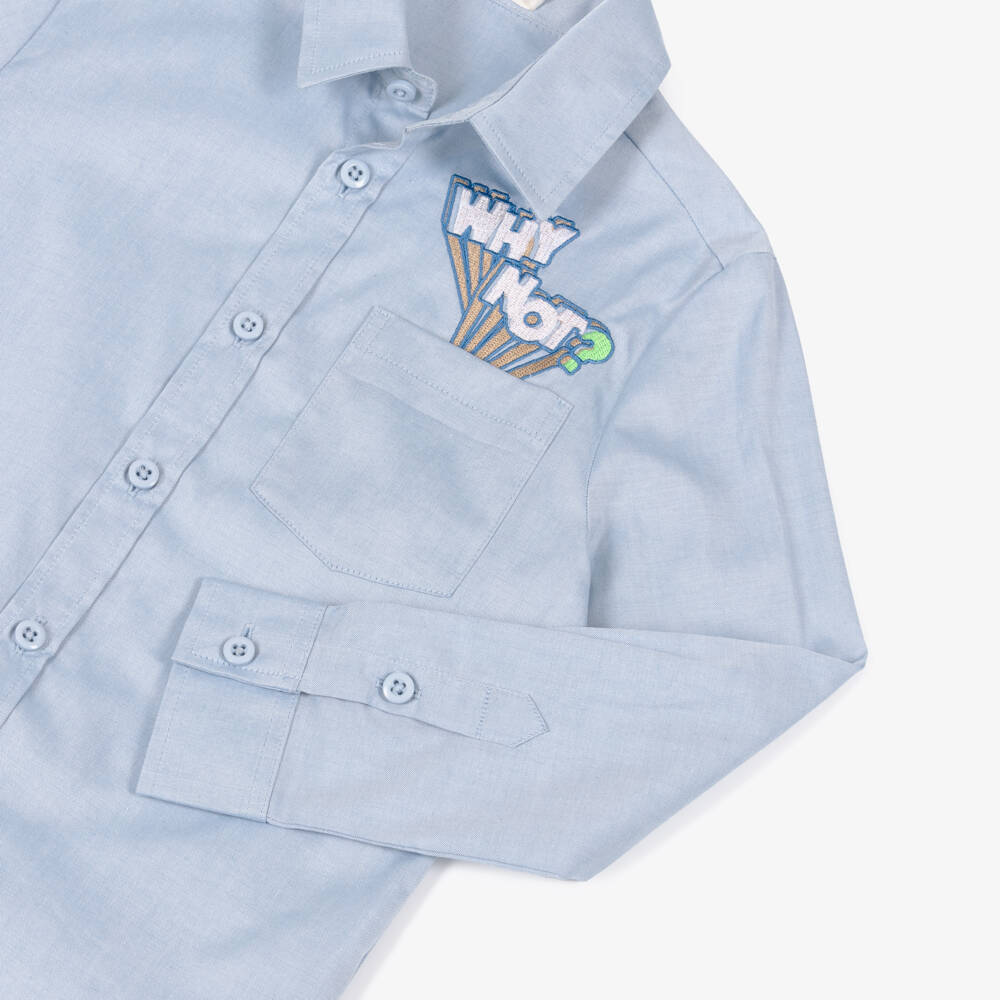 Billieblush-Boys Blue Oxford Cotton Slogan Shirt | Childrensalon Outlet