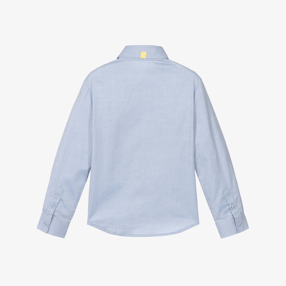 Billieblush-Boys Blue Oxford Cotton Slogan Shirt | Childrensalon Outlet