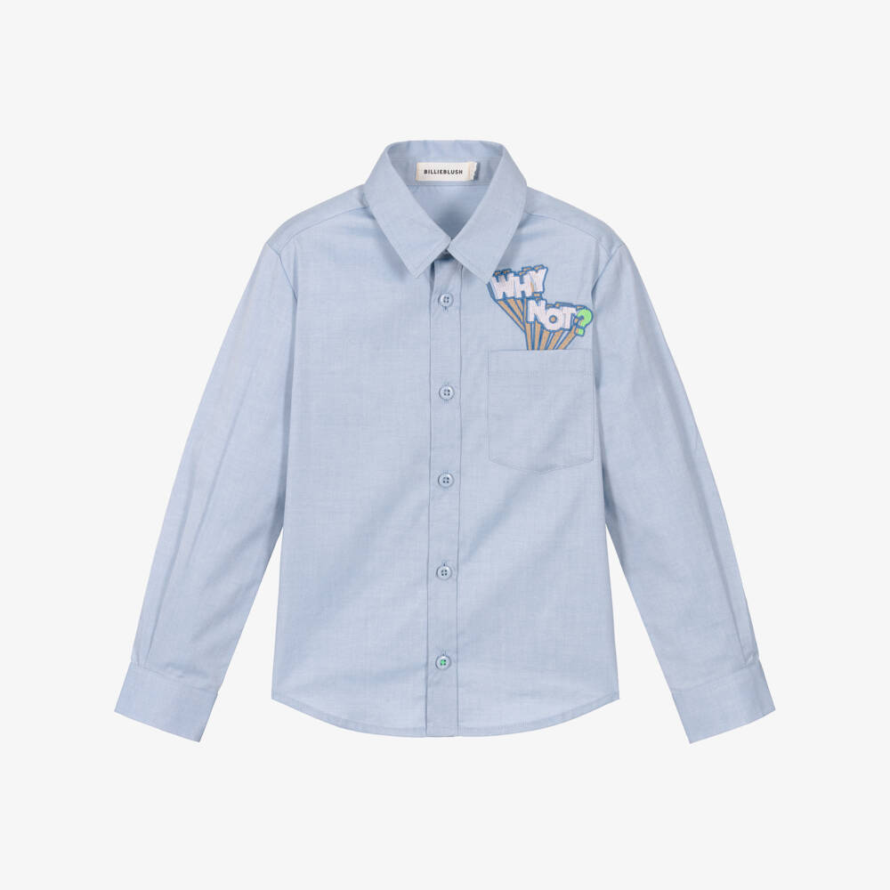 Billieblush-Boys Blue Oxford Cotton Slogan Shirt | Childrensalon Outlet
