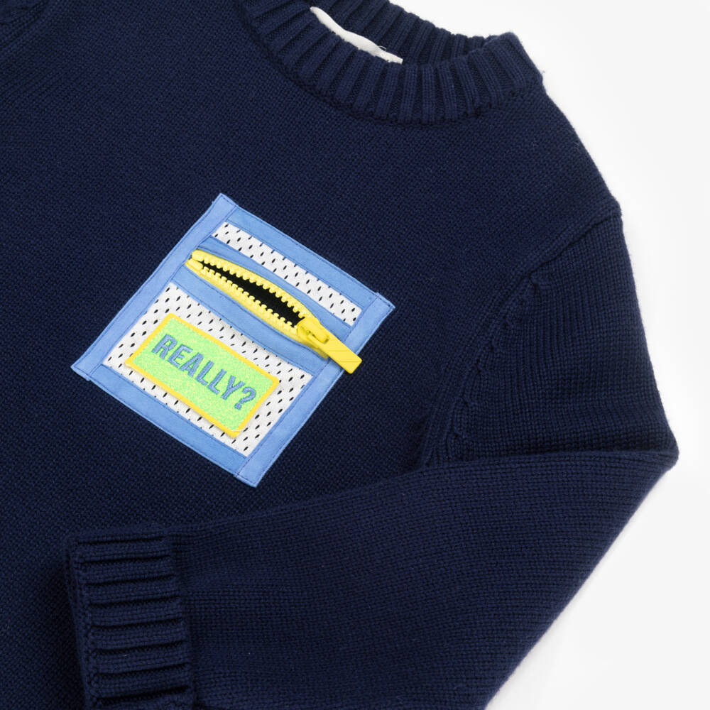 Billieblush-Boys Navy Blue Zip Pocket Knitted Jumper | Childrensalon Outlet
