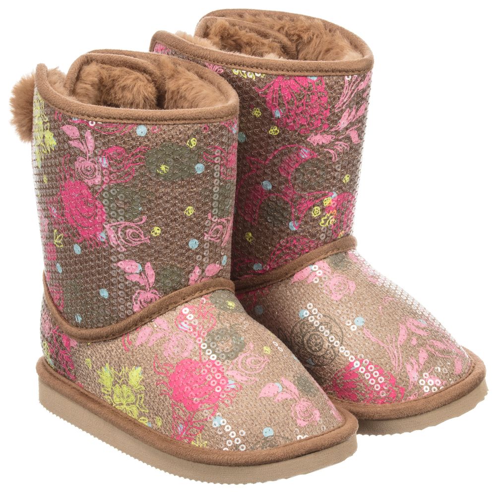 Billieblush - Brown Fur Lined Sequin Boots | Childrensalon