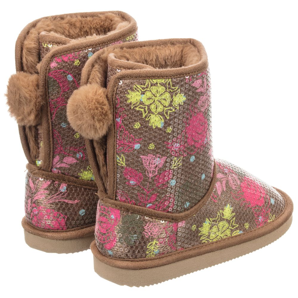 Billieblush-Brown Fur Lined Sequin Boots | Childrensalon Outlet