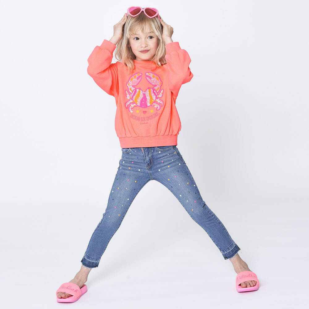 Billieblush-Coral Pink Crab Sweatshirt | Childrensalon Outlet