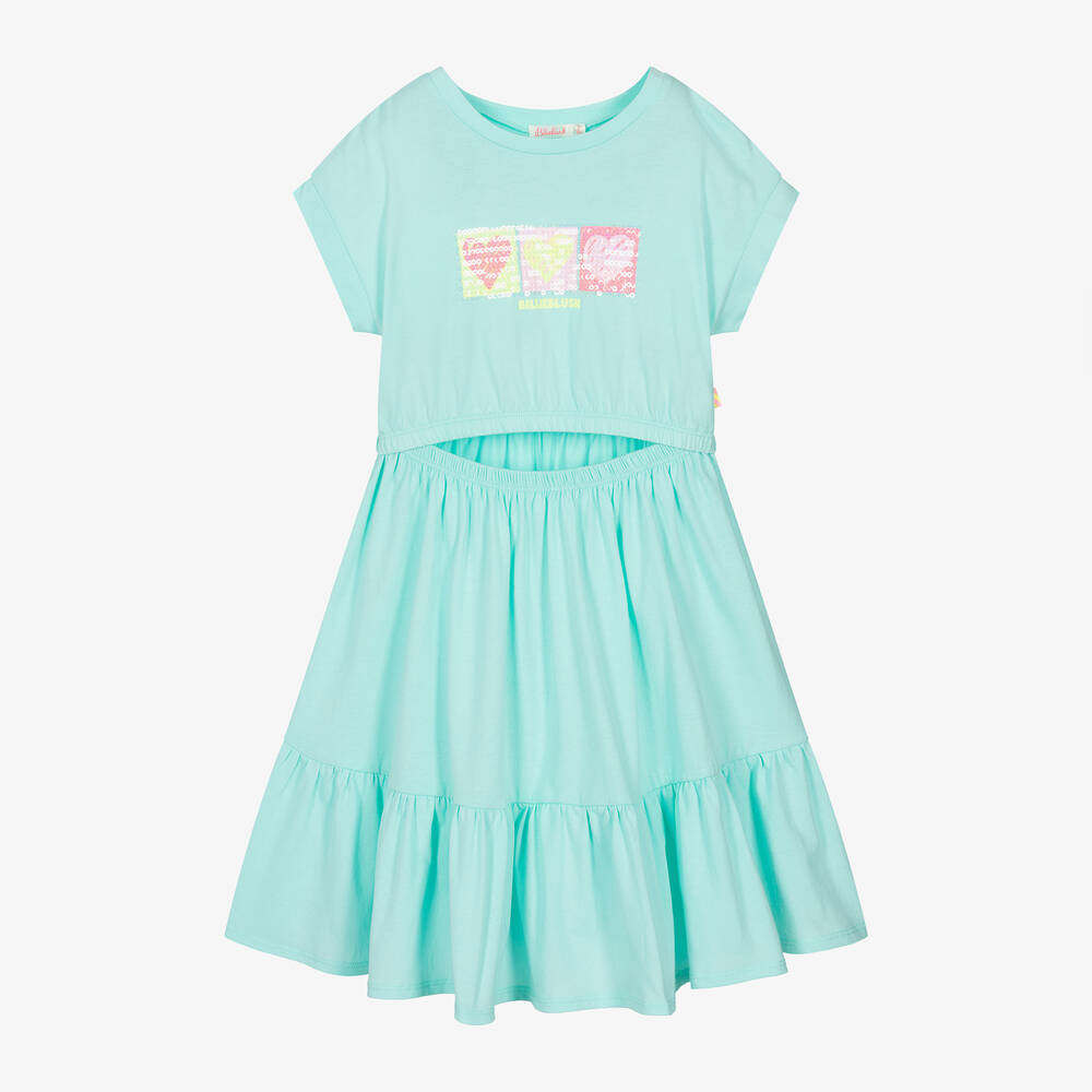 Billieblush-Girls Aqua Blue Cotton Jersey Dress | Childrensalon Outlet