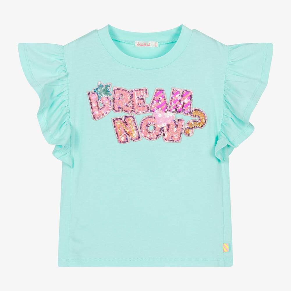 Billieblush-Girls Aqua Blue Cotton T-Shirt | Childrensalon Outlet