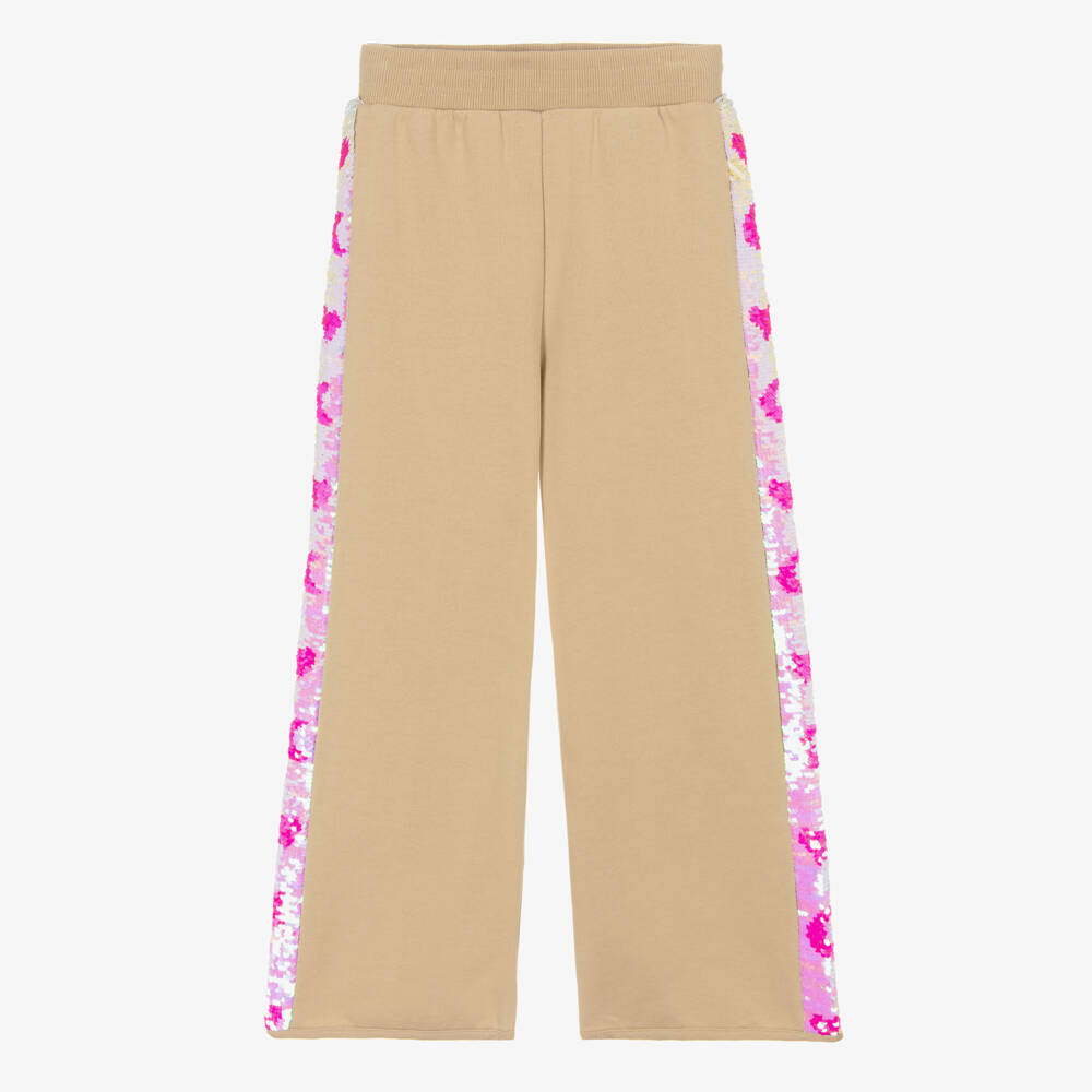 Billieblush-Girls Beige Cotton Sequin Joggers | Childrensalon Outlet